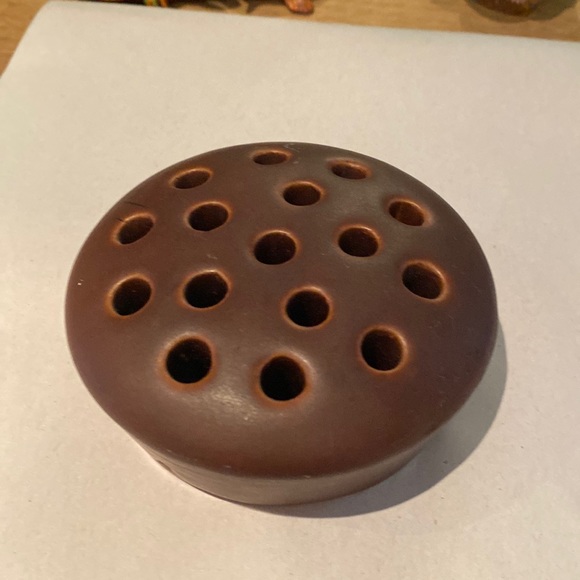 Flower Frog brown ceramic vintage